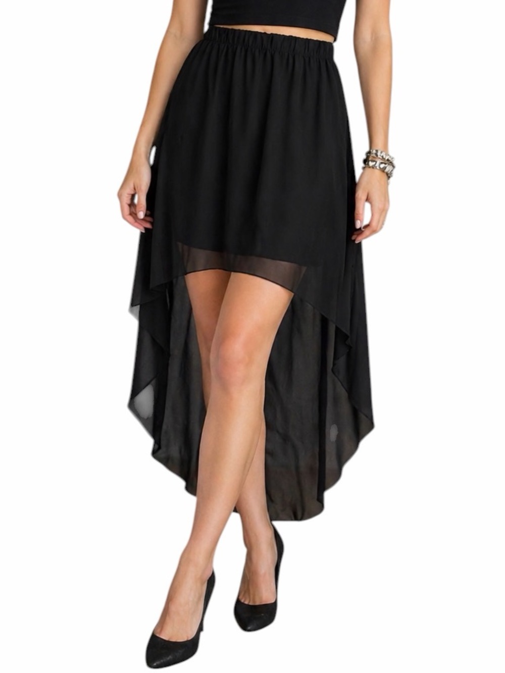 ING Black High Low Chiffon Skirt